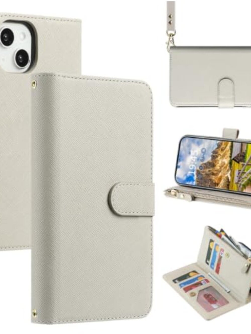 iPhone 14/13 Crossbody Wallet Case PU Leather Card Slots Kickstand